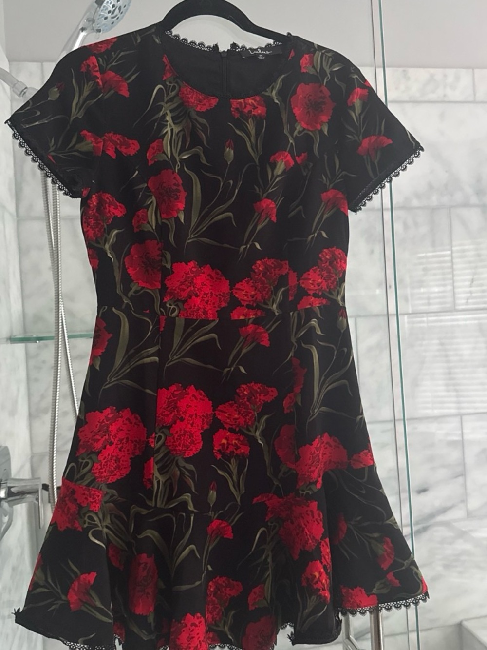 Lulu's Black Mini Dress with Red Floral Print - Picture 2 of 8